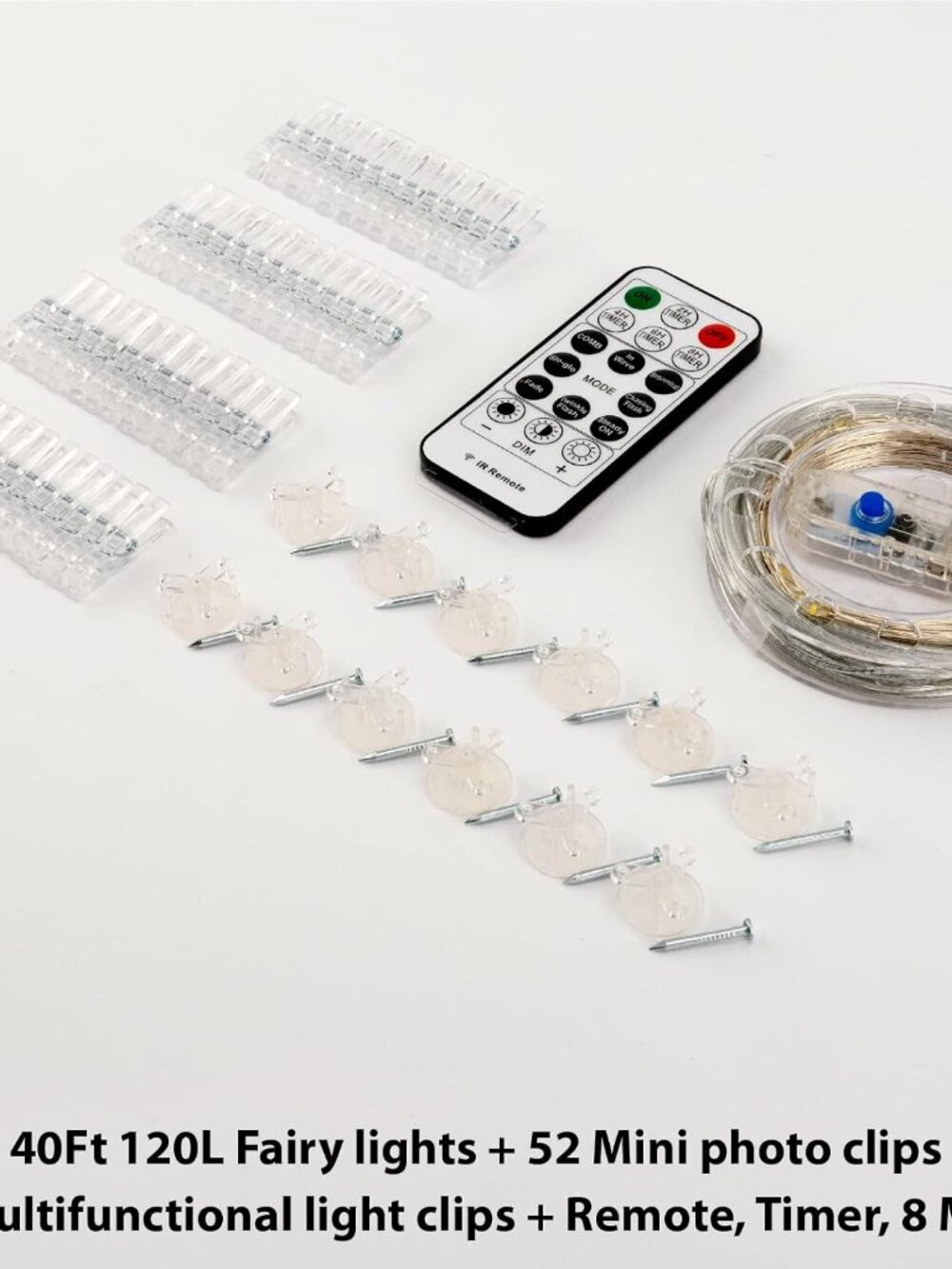 120LEDs Photo Clips String Light, 40Ft USB, Remote, 8 Modes & Timer - Picture 5 of 6